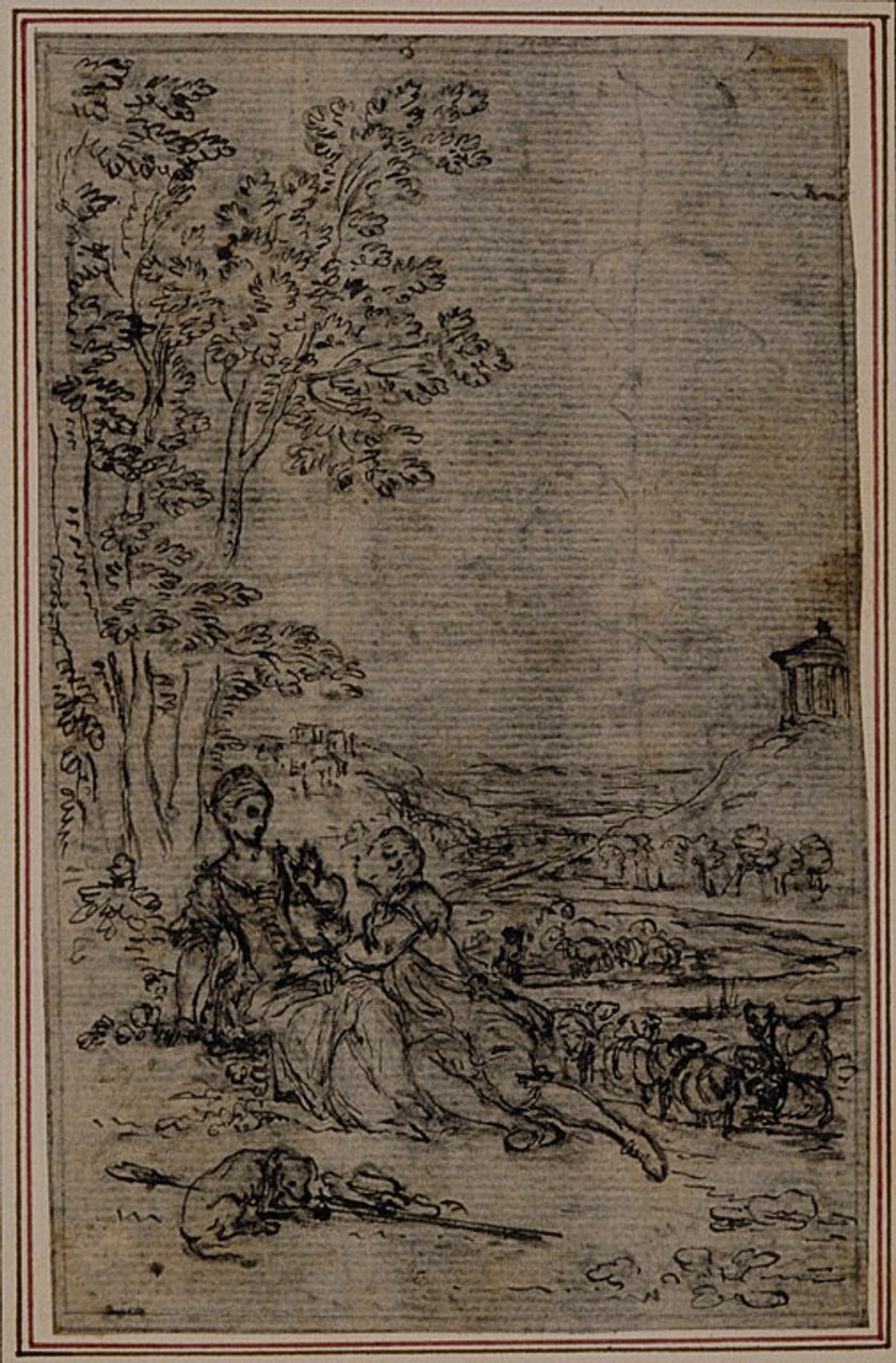 Tanulmány Fontanelle (attr.) "Les Amours de Mirtil", I. énekének vignettájához. alkotó: Hubert Francois Gravelot