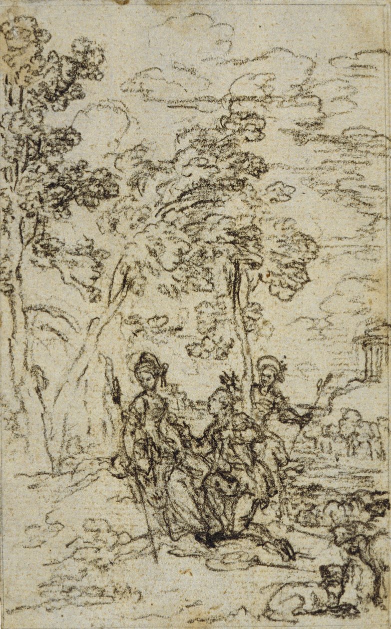 Tanulmány a Fontenelle (attr.) "Les Amours de Mirtil" III. énekének vignettájához. alkotó: Hubert Francois Gravelot