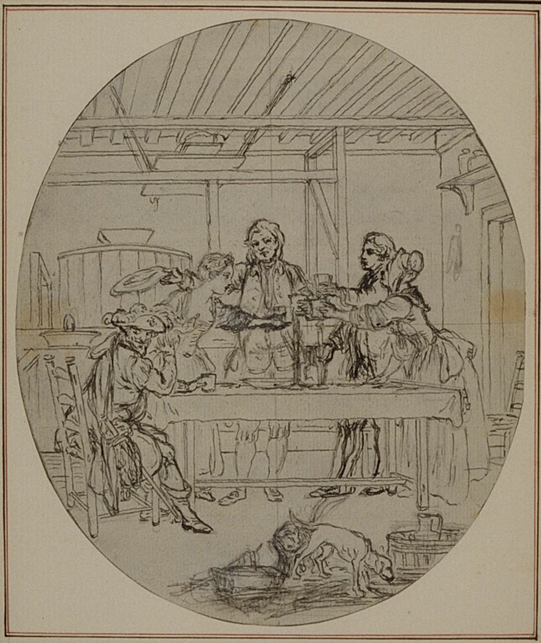 Tanulmány Colle "La Partie de Chasse de Henri IV" című művének második, soha ki nem adott kiadásához, III. felvonás, 10. jelenet. alkotó: Hubert Francois Gravelot
