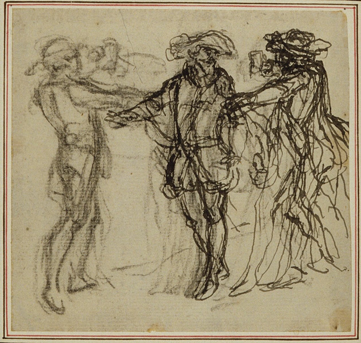 Tanulmány Colle "La Partie de Chasse de Henri IV" című művének második, soha ki nem adott kiadásához, II. felvonás, 11. jelenet. alkotó: Hubert Francois Gravelot