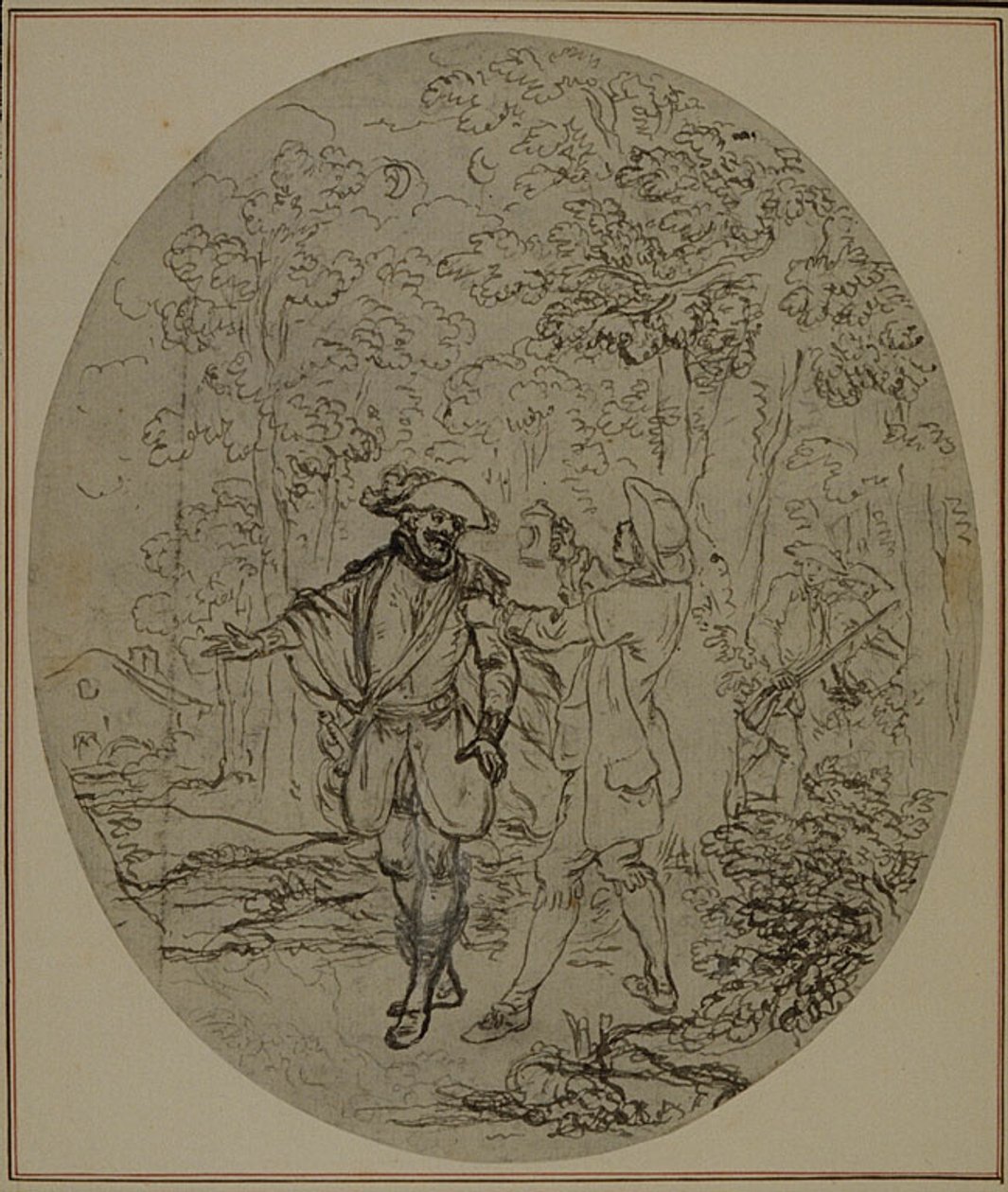 Tanulmány Colle "La Partie de Chasse de Henri IV" című művének második, soha ki nem adott kiadásához, II. felvonás, 11. jelenet. alkotó: Hubert Francois Gravelot