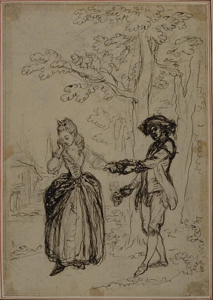Tanulmány Colle "La Partie de Chasse de Henri IV" című művének második, soha ki nem adott kiadásához, II. felvonás, 3. jelenet. alkotó: Hubert Francois Gravelot