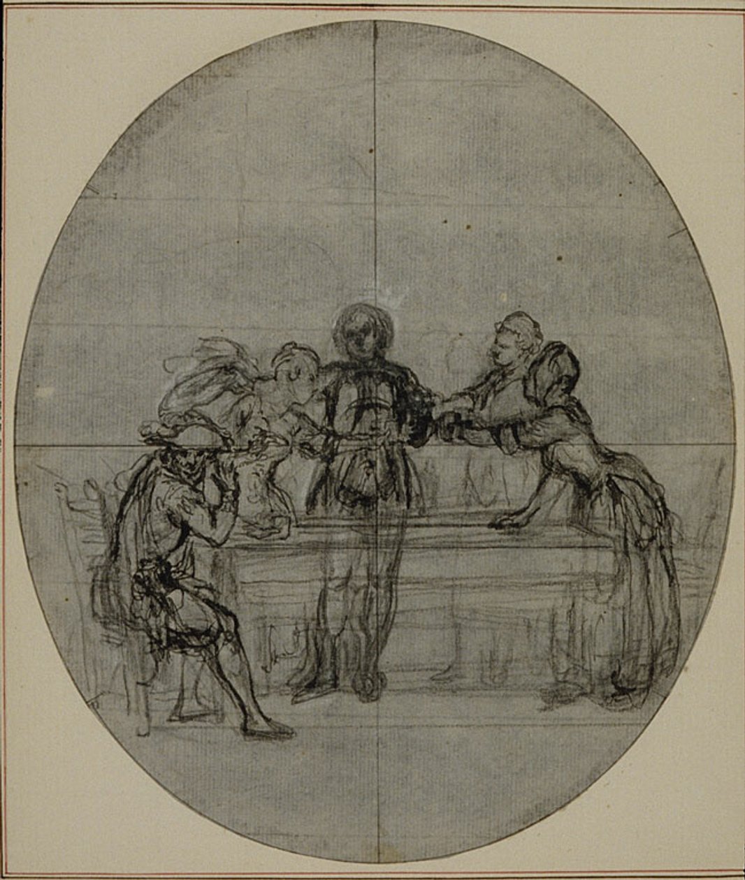 Tanulmány Colle "La Partie de Chasse de Henri IV" című művének második, soha ki nem adott kiadásához, III. felvonás, 10. jelenet. alkotó: Hubert Francois Gravelot