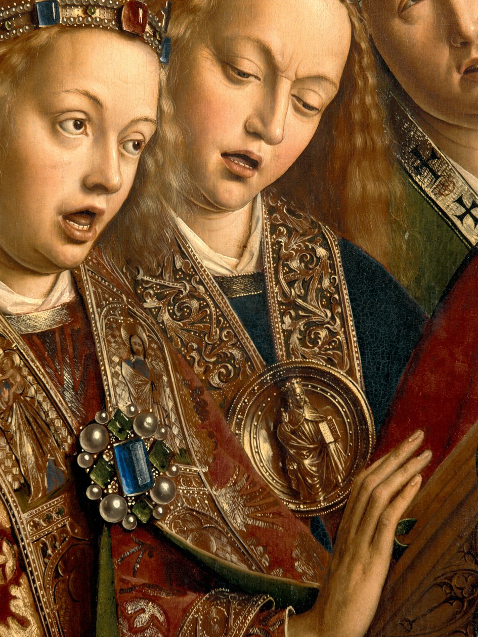 Részlet az éneklő angyalokról, a genti oltárkép bal szárnyából alkotó: Hubert & Jan van (1390 1441) Eyck