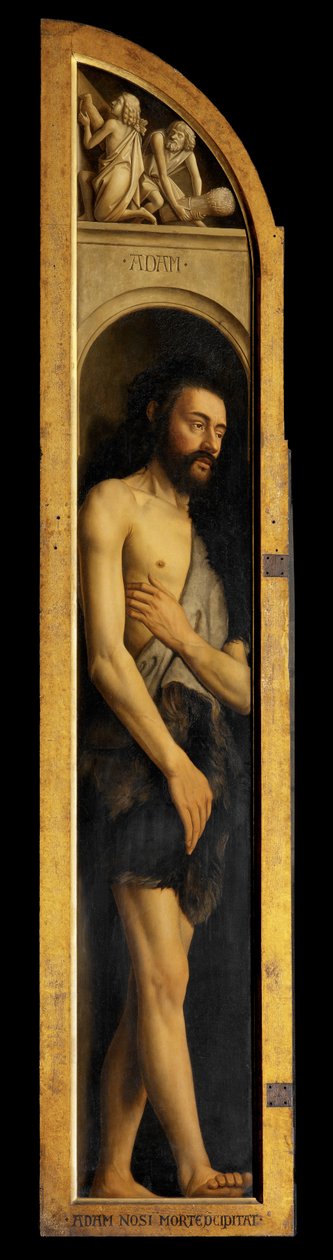 Ádám, a genti oltár bal szárnyán lévő tábla reprodukciója (olaj a táblán) (lásd: 472324) alkotó: Hubert & Jan van (1390 1441) (after) Eyck