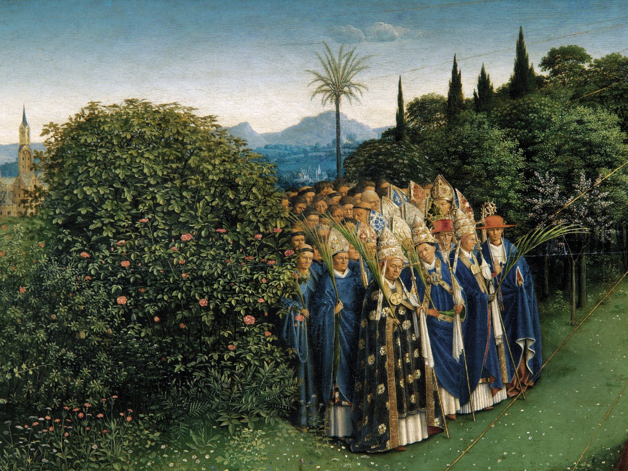 A misztikus bárány imádatának részlete a genti oltárkép középső paneljéről (olaj a táblán) alkotó: Hubert & Jan van (1390 1441) Eyck