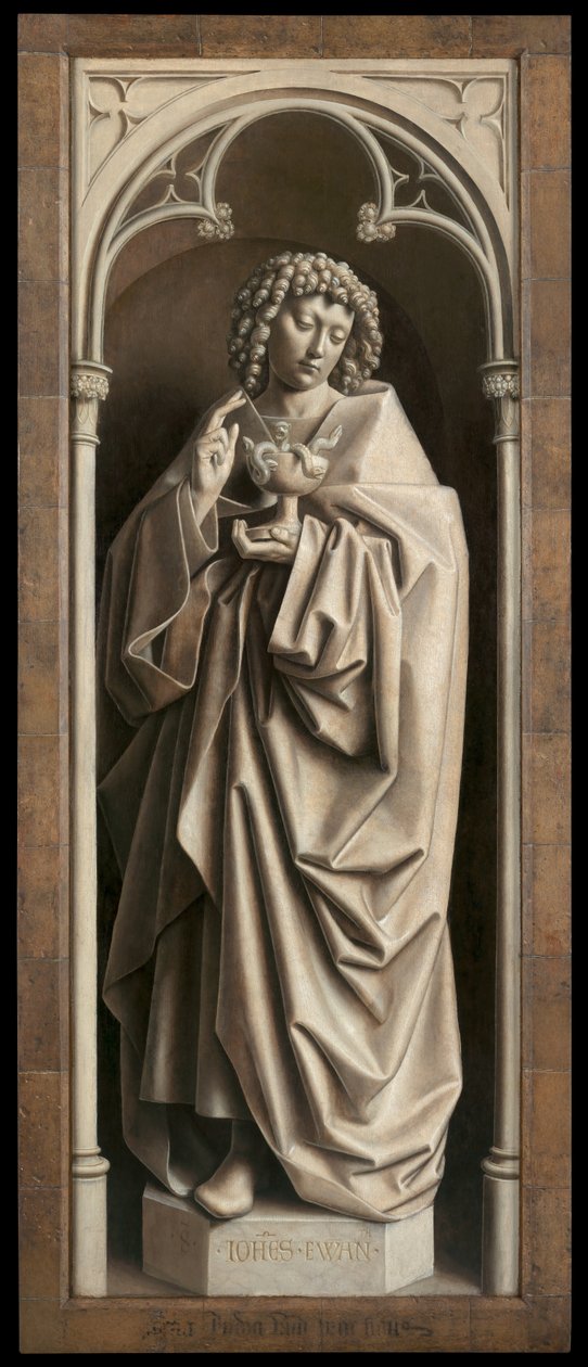 Szent János evangélista, a Genti oltárkép jobb szárnyának külső oldaláról alkotó: Hubert & Jan van (1390 1441) Eyck