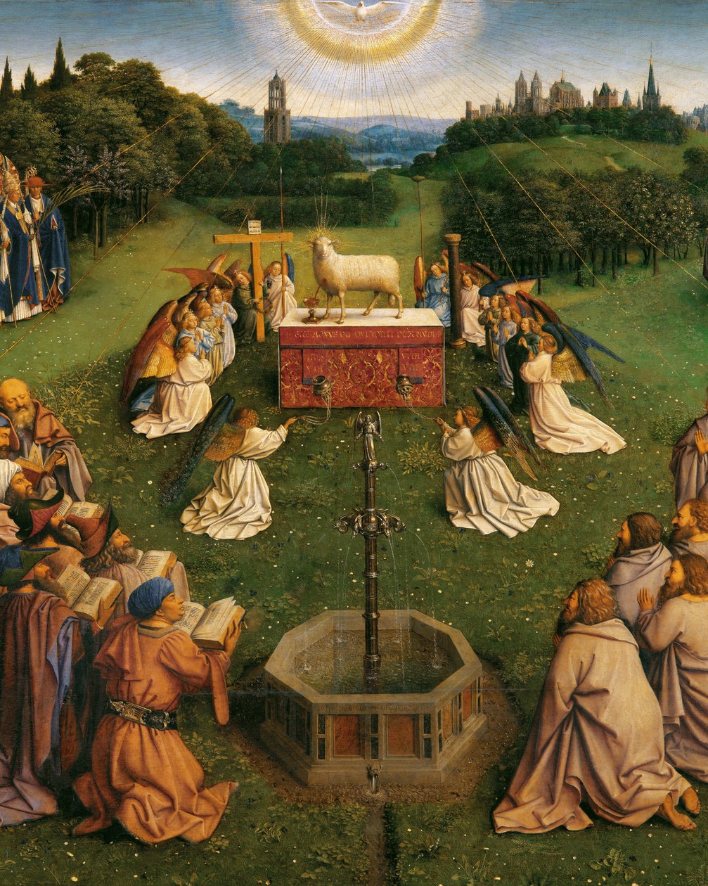A misztikus bárány imádása, a genti oltárképről, a központi panel alsó felének részlete alkotó: Hubert & Jan van (1390 1441) Eyck