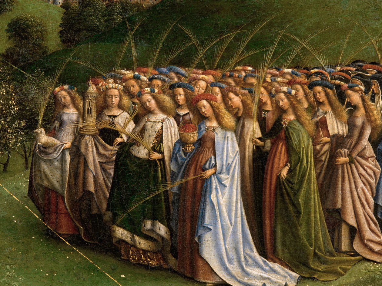 A misztikus bárány imádása, a genti oltárképről, a központi panel alsó felének részlete alkotó: Hubert & Jan van (1390 1441) Eyck