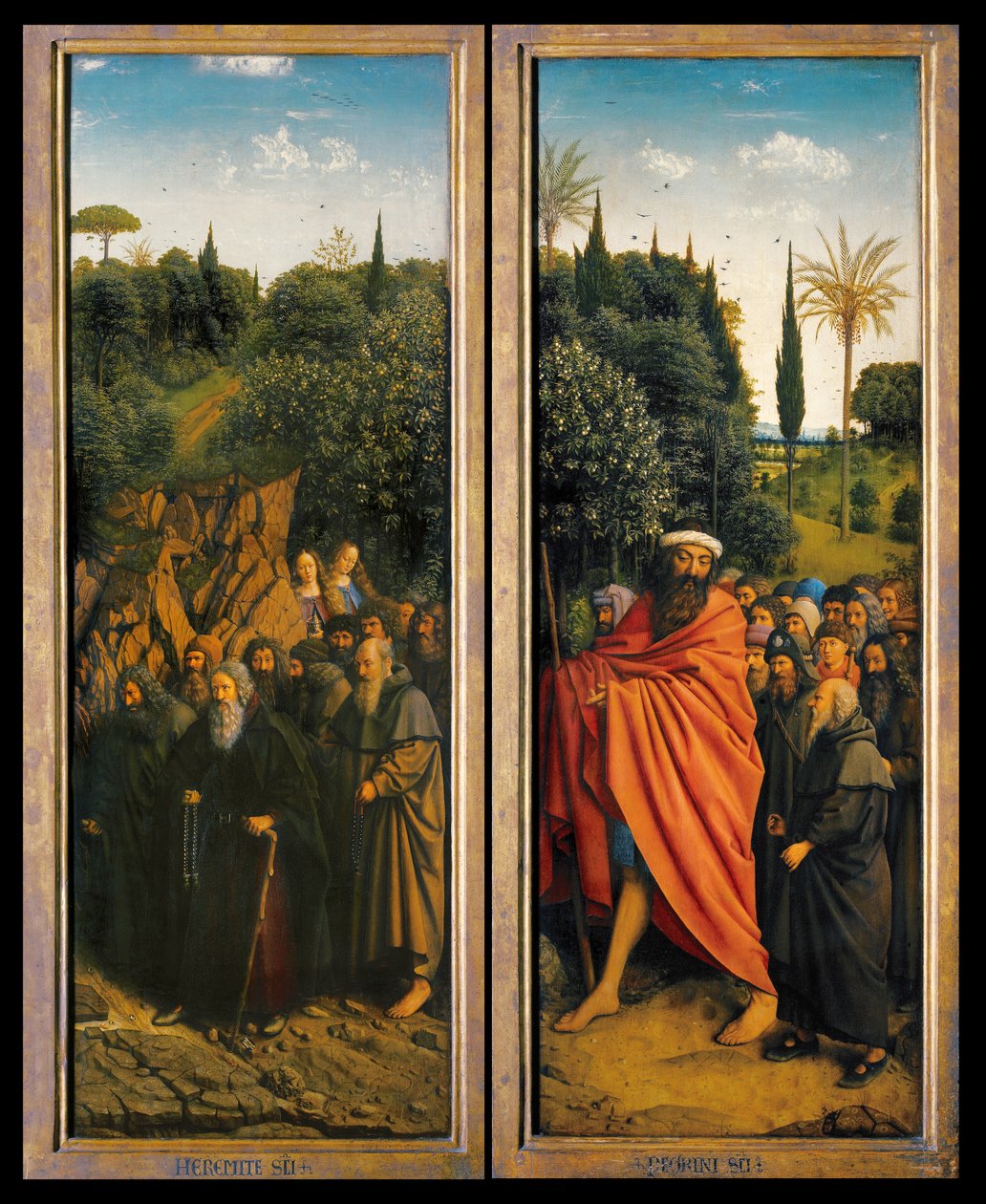 A remeték és a zarándokok Szent Kristóf vezetésével a genti oltárkép jobb oldaláról alkotó: Hubert & Jan van (1390 1441) Eyck