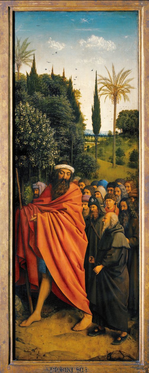 A zarándokok Szent Kristóf vezetésével, a genti oltár jobb oldaláról alkotó: Hubert & Jan van (1390 1441) Eyck