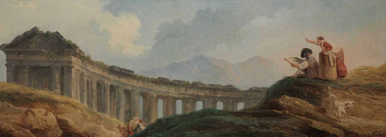 Egy oszlopcsarnok romokban. alkotó: Hubert Robert