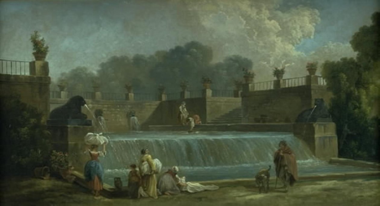 Szökőkút mosónőkkel alkotó: Hubert Robert
