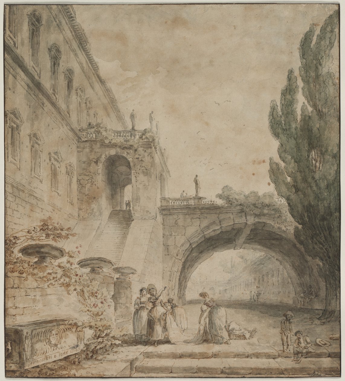 Palota íves híddal Római villa, 1760. alkotó: Hubert Robert
