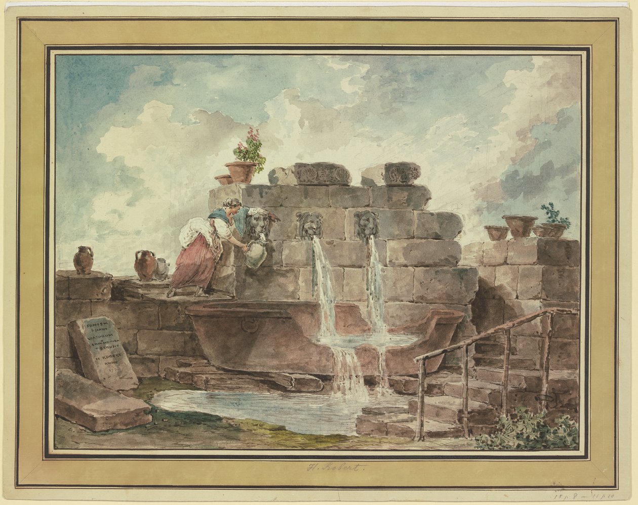 Római szökőkút vizet gyűjtő nővel alkotó: Hubert Robert
