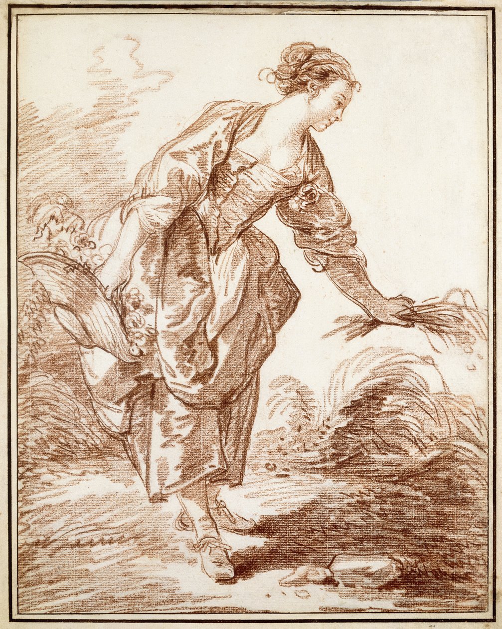 Virágot szedő pásztorlány, alkotó: Hubert Robert