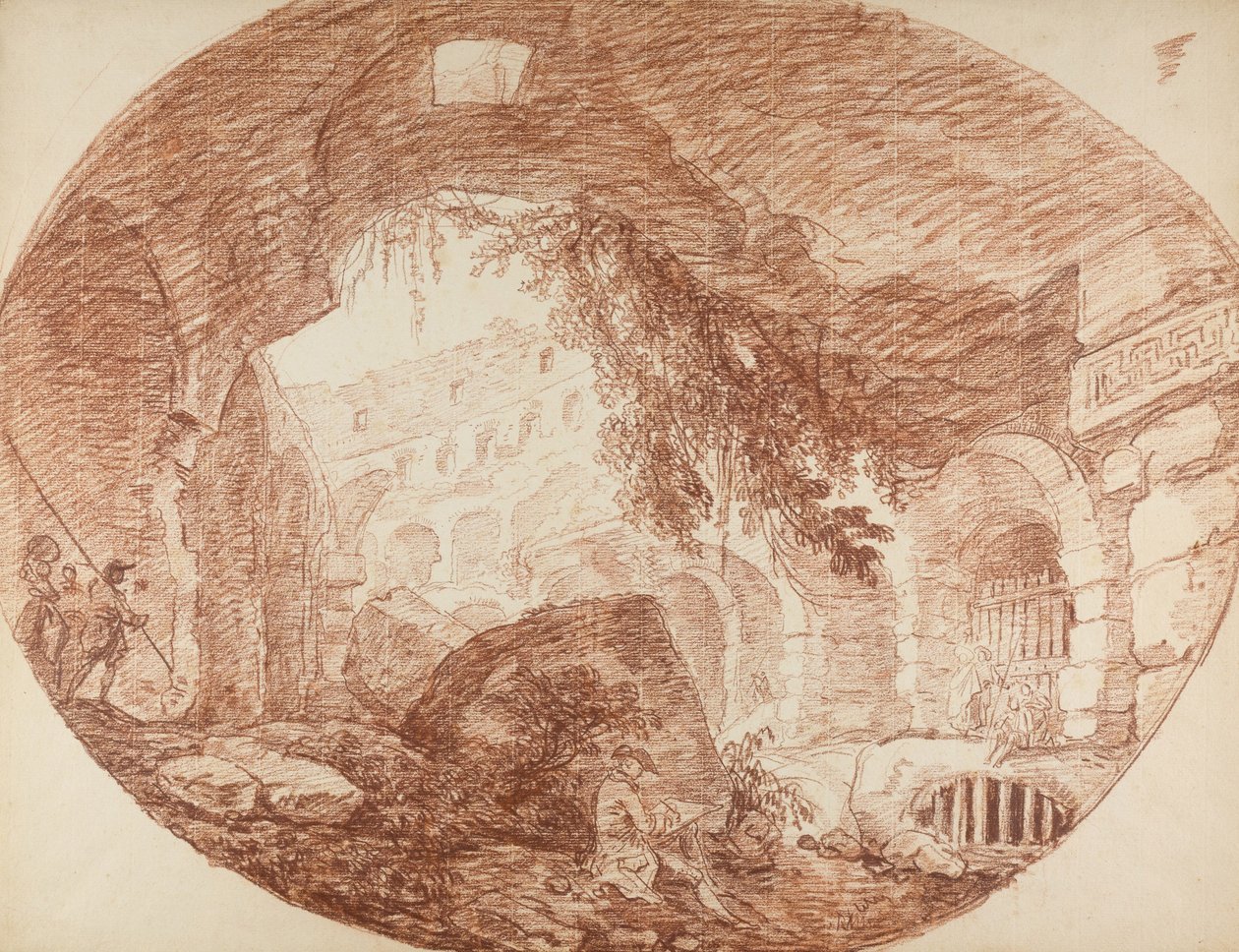 Egy művész a Colosseum romjaiban ülve, 1759 körül alkotó: Hubert Robert
