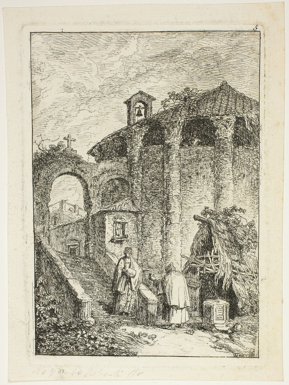 Ősi templom, ötödik tábla az Esték Rómában című filmből alkotó: Hubert Robert