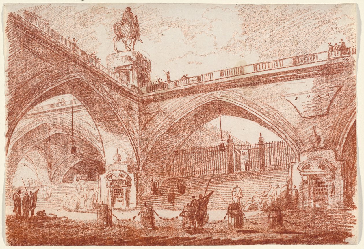 Építészeti fantázia diadalhíddal alkotó: Hubert Robert