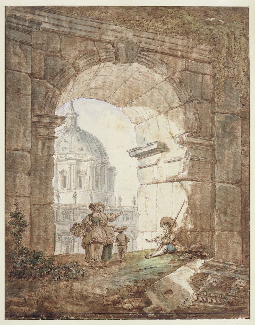 Kilátás a római Szent Péter-bazilikára (építészeti kapriccio) alkotó: Hubert Robert