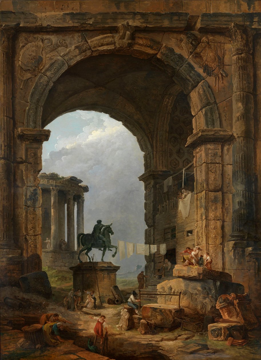 Caprice antik Marcus Aurelius szobrával. alkotó: Hubert Robert
