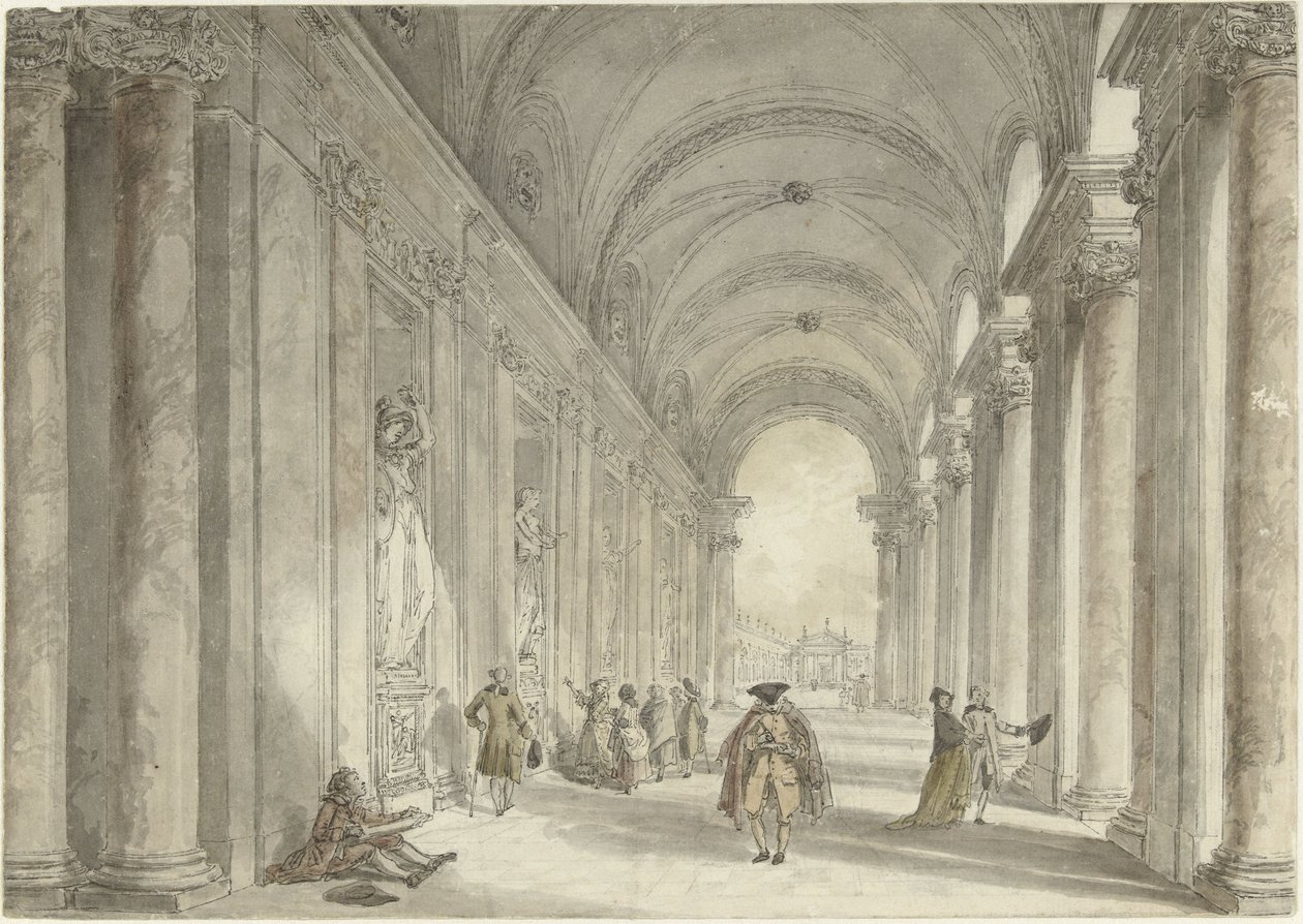A Villa Albani kaszinó oszlopcsarnoka, Róma Kilátás a római Villa Albani kaszinója előtti oszlopcsarnokból alkotó: Hubert Robert