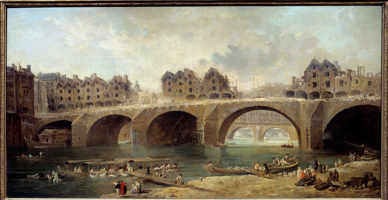 A párizsi Notre Dame híd házainak lebontása 1786-ban Hubert Robert (1733-1808) festménye 1788 V. 0,73x1,4 m alkotó: Hubert Robert