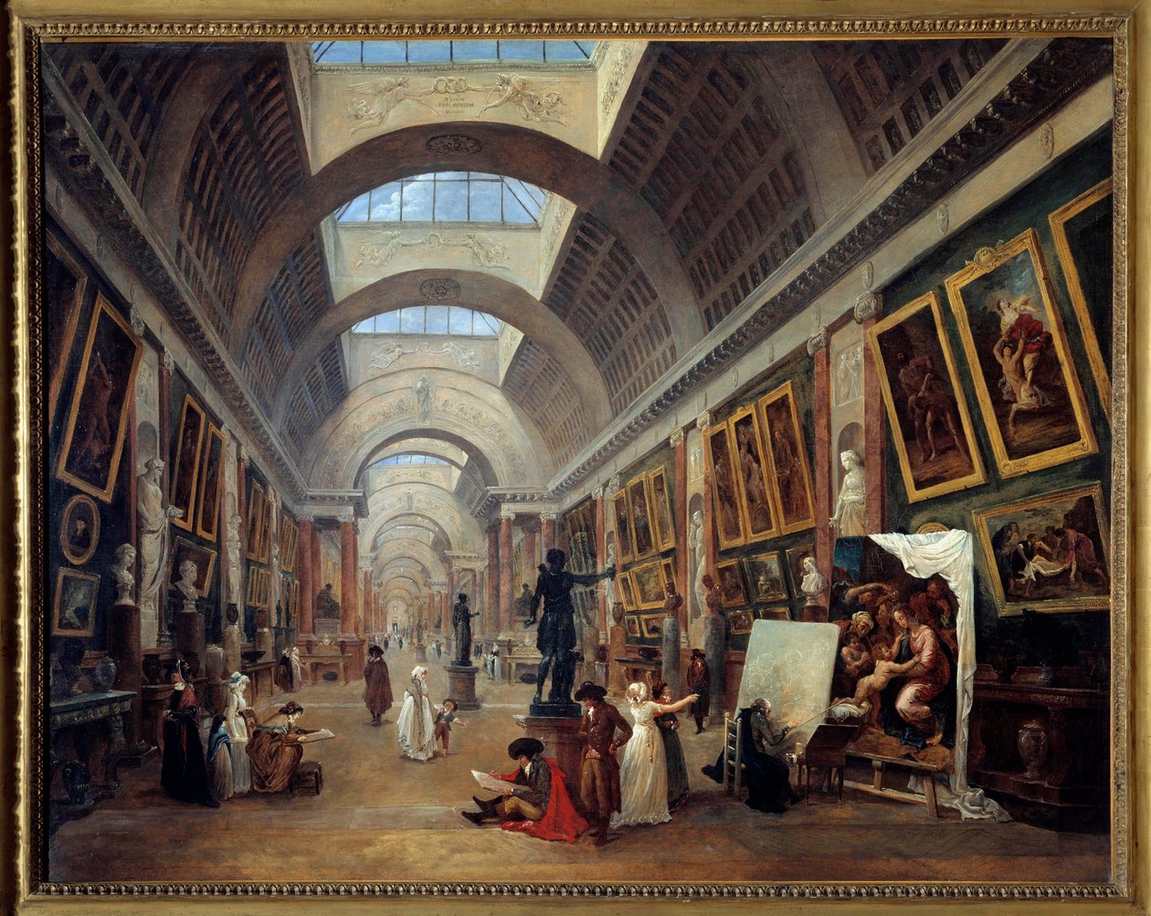A Grande Galerie du louvre terve Hubert Robert (1733-1808) festménye 1796 V. 1,12x1,43 m. - A Louvre-i Grande Galerie tervezése. Hubert Robert (1733-1808) festménye alkotó: Hubert Robert