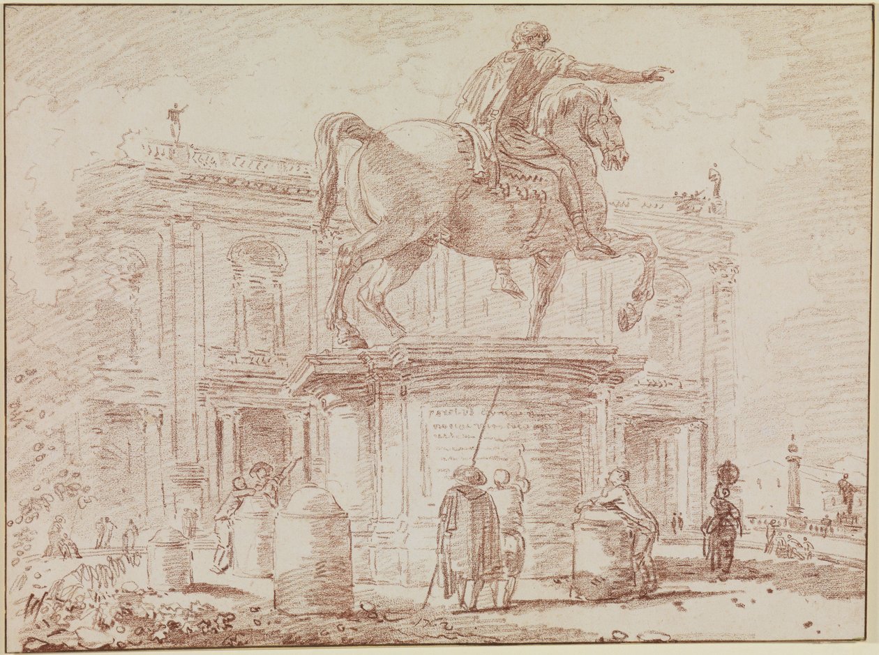 Marcus Aurelius lovas szobra és a Konzervátorok palotája Rómában alkotó: Hubert Robert