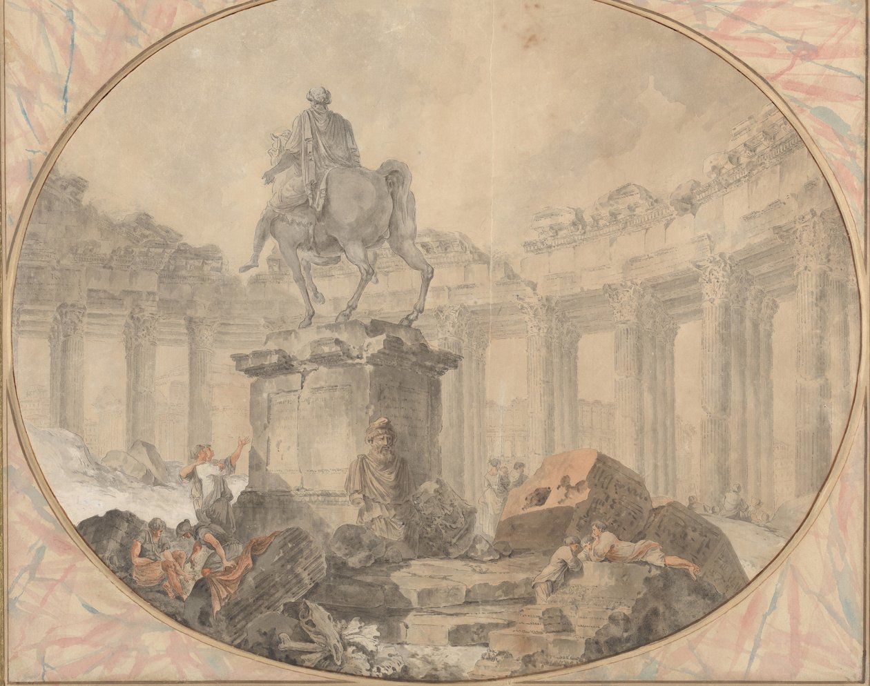 Marcus Aurelius lovas szobra, 1757. alkotó: Hubert Robert