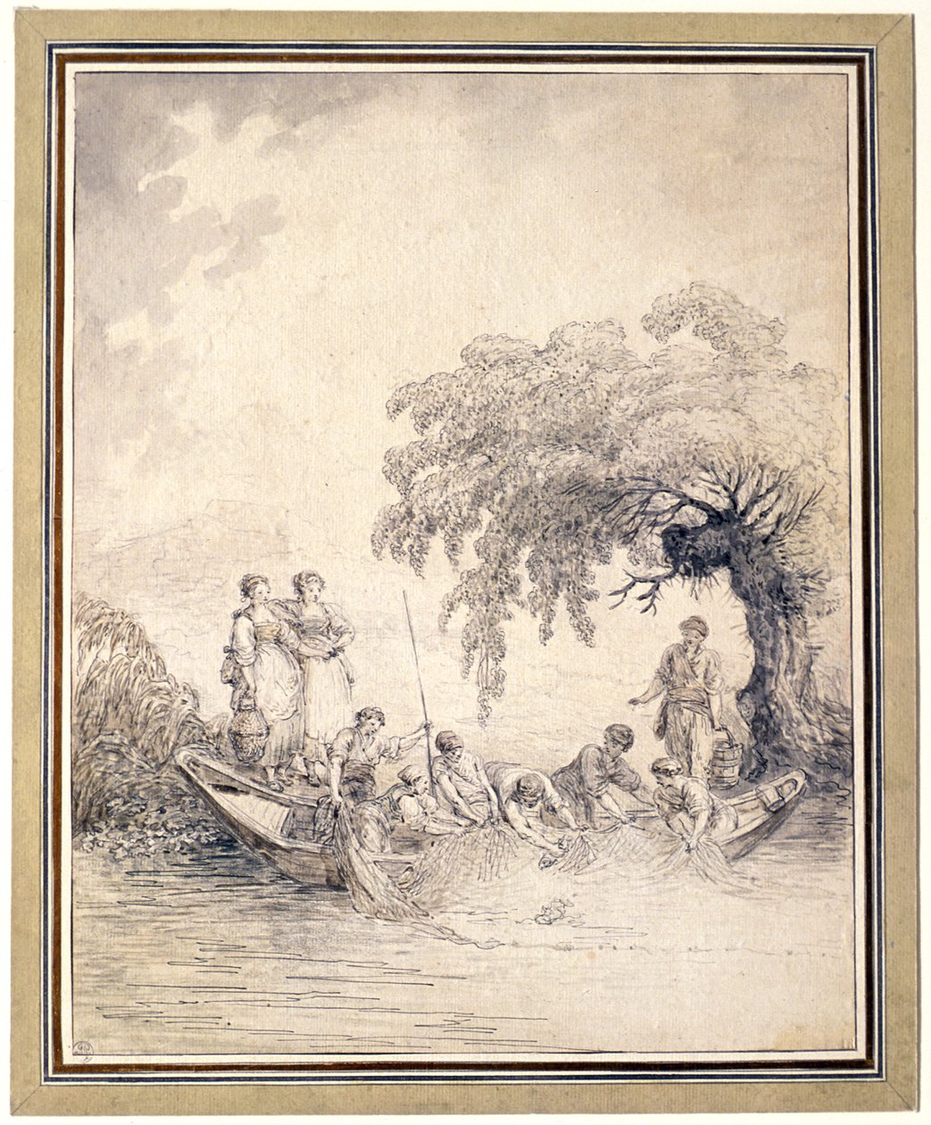 Halászok, akik behúzzák hálójukat alkotó: Hubert Robert