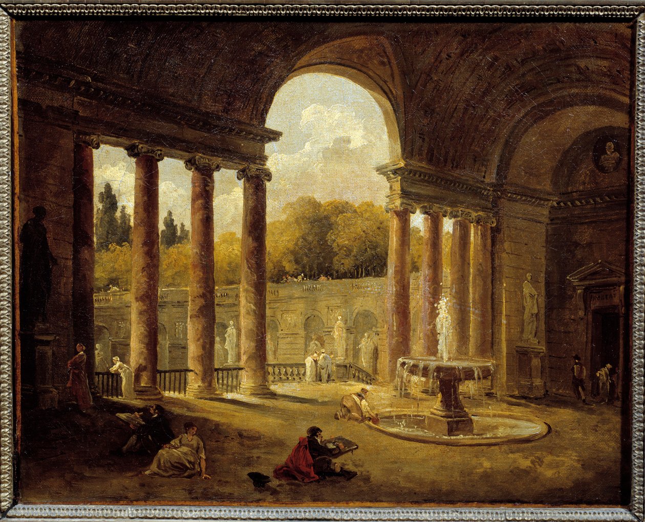 Szökőkút a karzat alatt. Hubert Robert (1733-1808) festménye alkotó: Hubert Robert