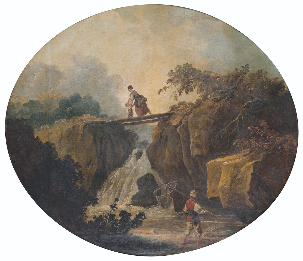 Francia: Tájkép egy vízeséssel és egy híddal alkotó: Hubert Robert