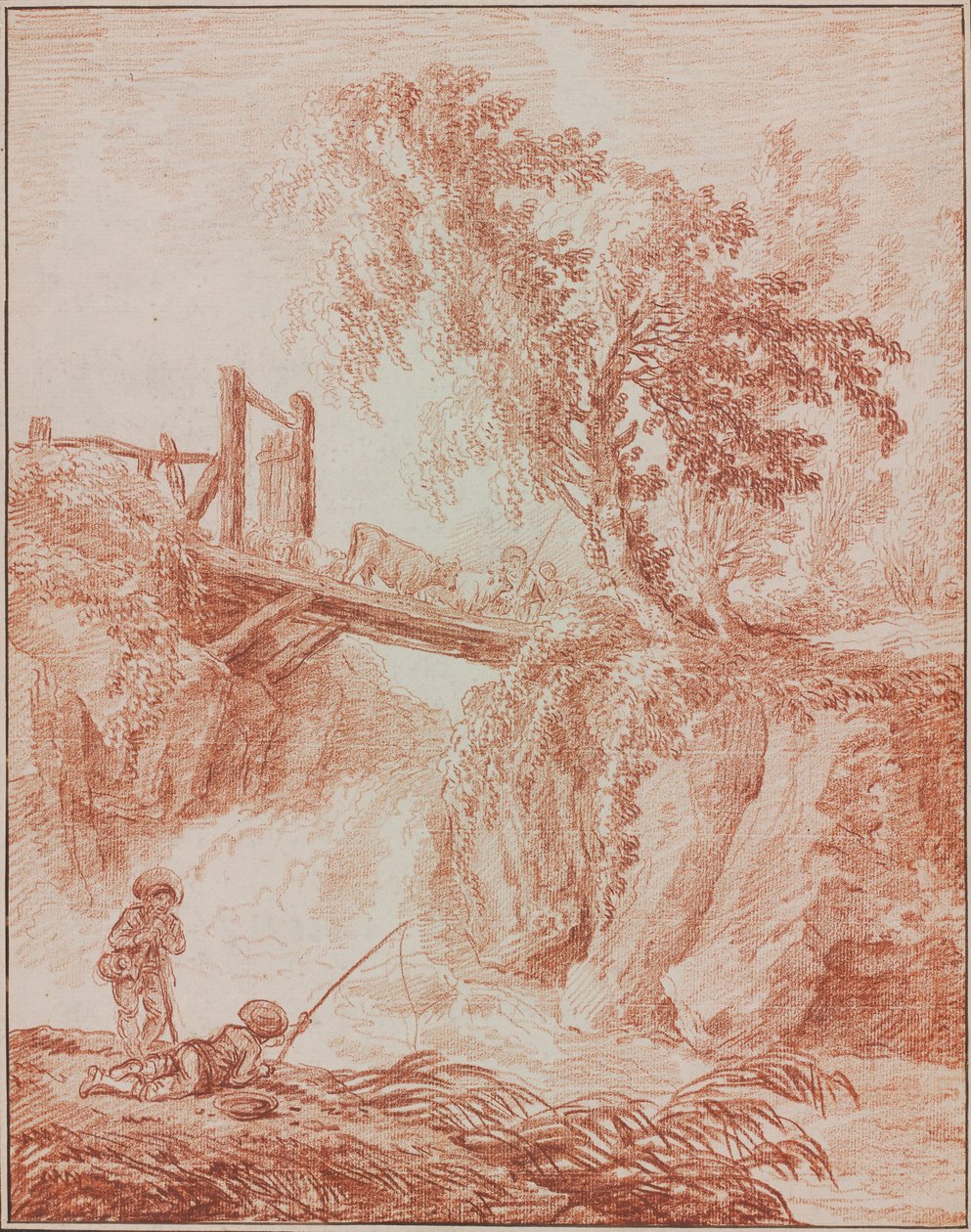 Pásztorok átkelnek a vízesésen alkotó: Hubert Robert