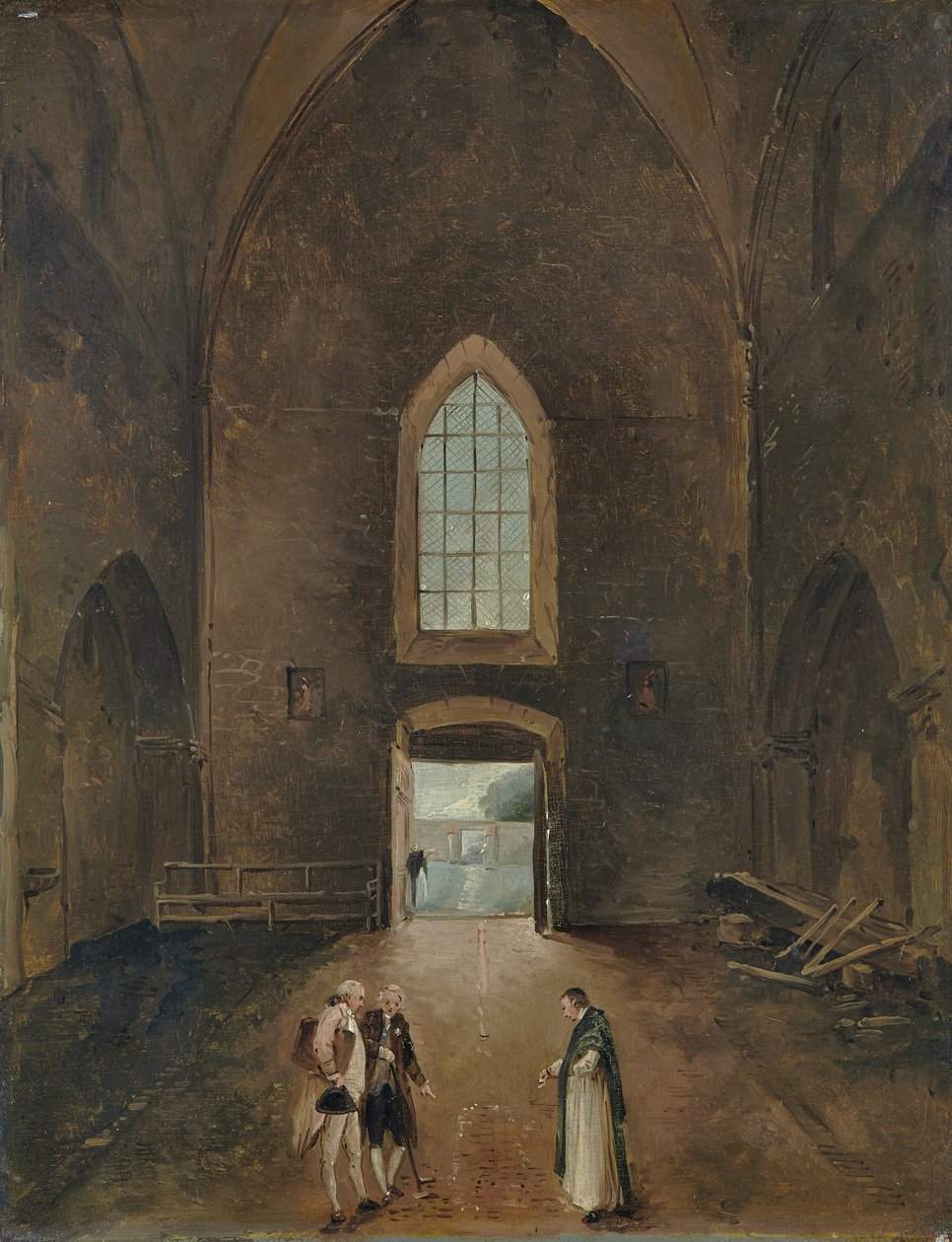 Hubert Robert és egy amatőr meglátogat egy sírt egy templomban alkotó: Hubert Robert