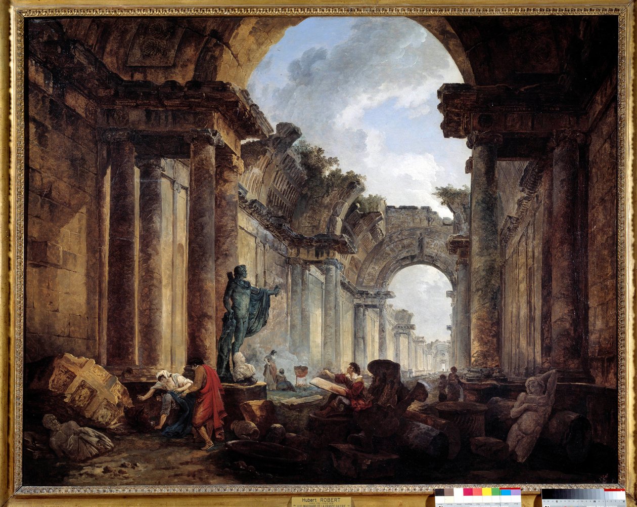 A Grand Galerie du Louvre képzeletbeli képe a romokban Hubert Robert (1733-1808) festménye V. 1,14x1,46 m. alkotó: Hubert Robert