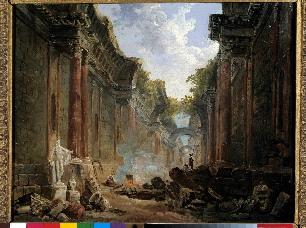 A romokban álló Grande Galerie du Louvre képzeletbeli képe Hubert Robert (1733-1808) festménye 18. század V. 0,32x0,4 m. alkotó: Hubert Robert