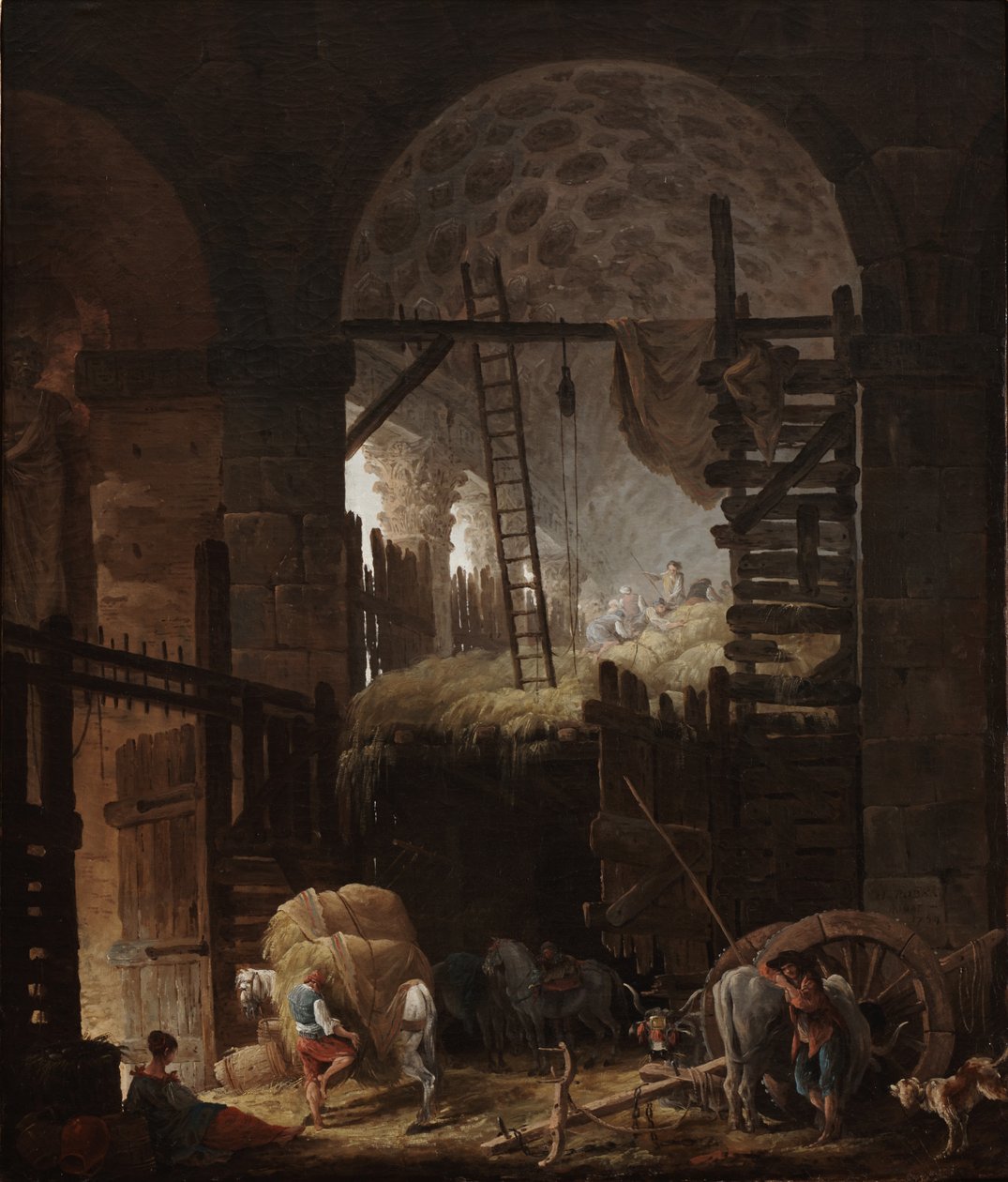 A Villa Giulia belső tere szénakaszálókkal alkotó: Hubert Robert