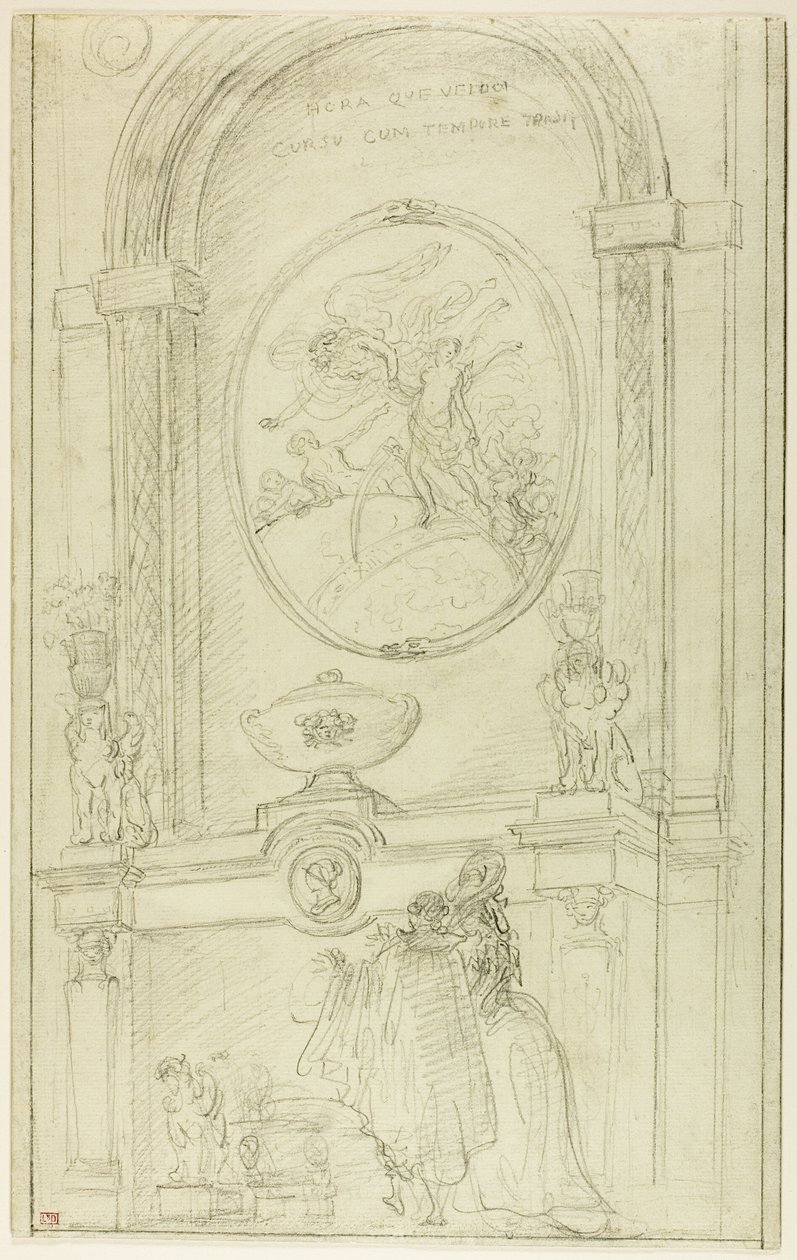 Belső kép egy párral egy kéménydarab előtt alkotó: Hubert Robert