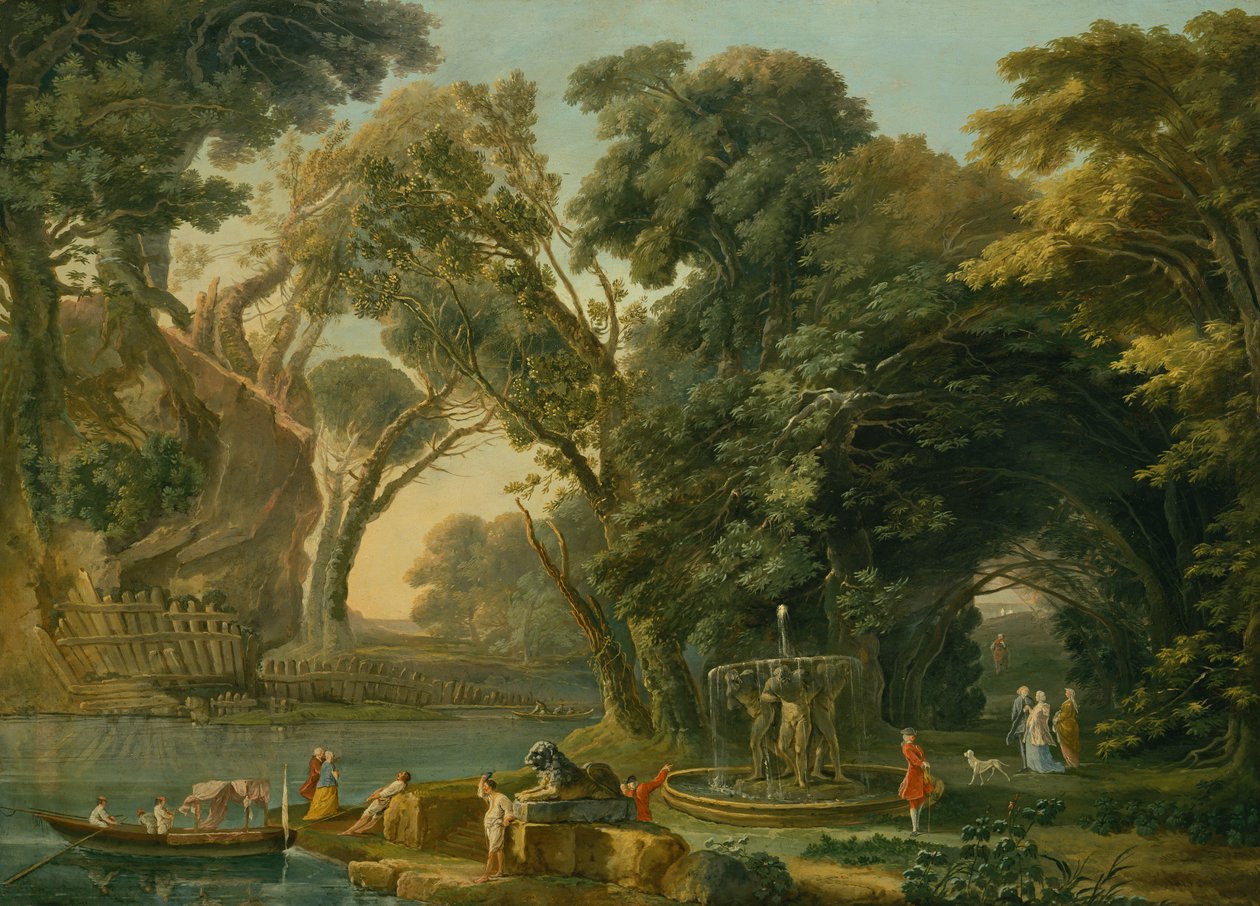 Olasz caprice leszállással (olaj, vászon) alkotó: Hubert Robert