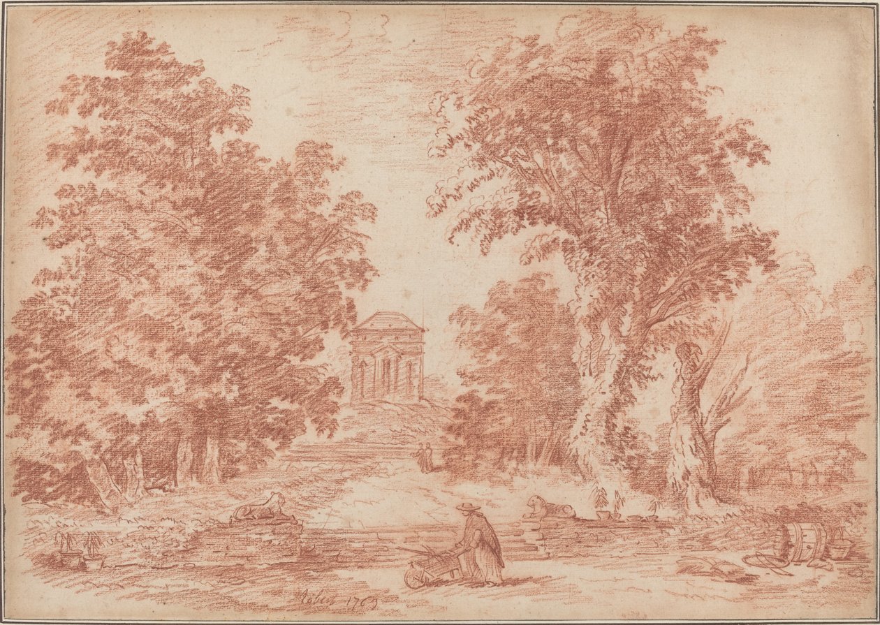 Olasz park egy Tempiettoval alkotó: Hubert Robert