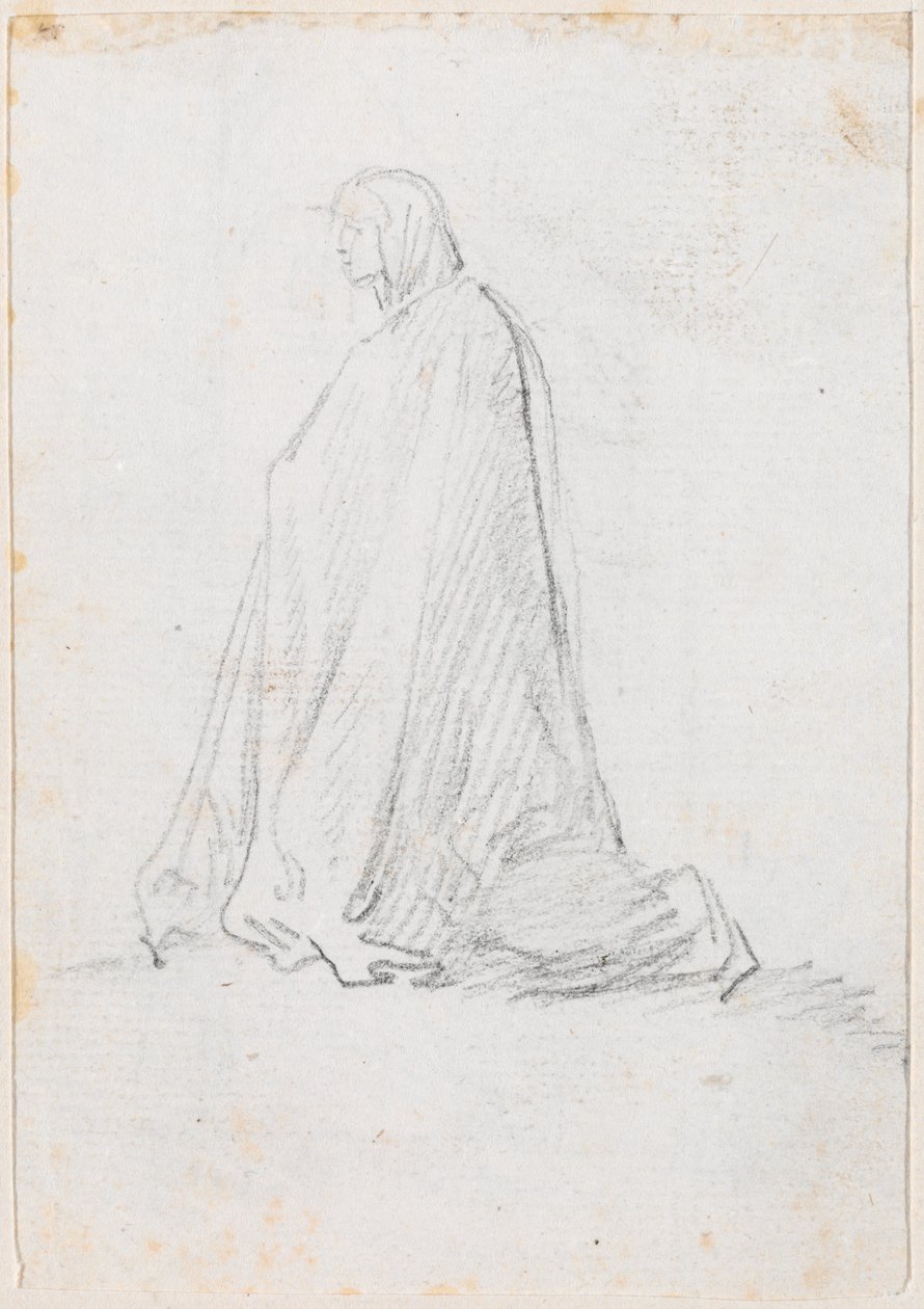 Térdelő figura kapucnis köntösben [verso] alkotó: Hubert Robert