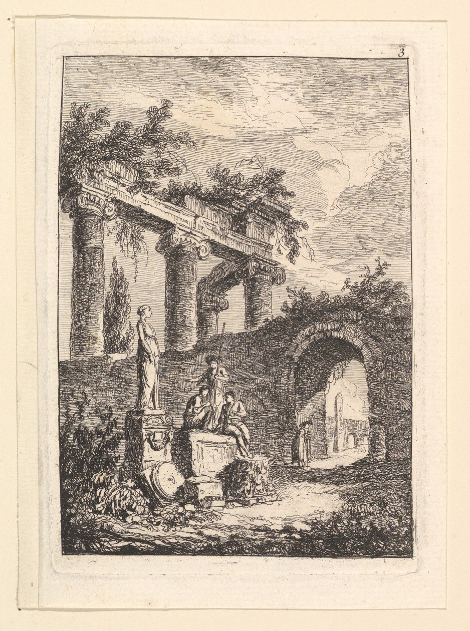 A romok előtti szobor.n.d. alkotó: Hubert Robert