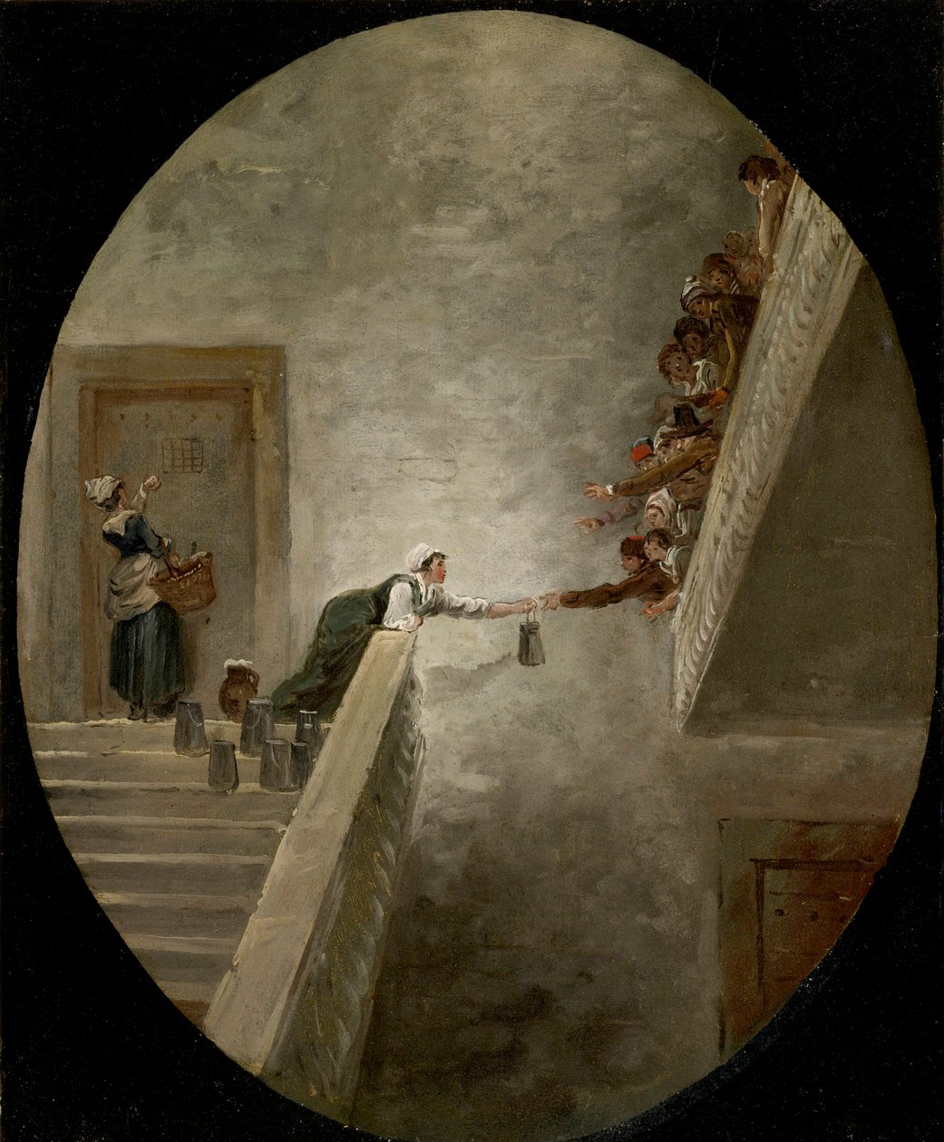 La Distribution du lait a la börtön Saint Lazare - Tejosztás a Saint-Lazare börtönben Robert, Hubert (1733-1808), kb 1794 - Olaj, papír, 36,8x30,2 - Magángyűjtemény alkotó: Hubert Robert