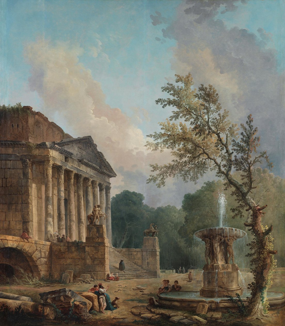Táj római templomromokkal alkotó: Hubert Robert