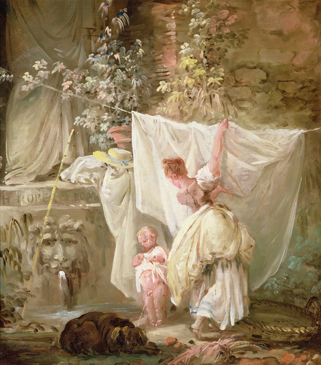 Mosónő és gyermek, 1761 alkotó: Hubert Robert