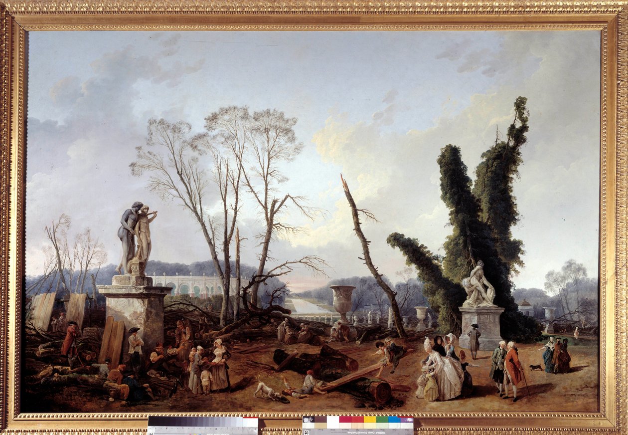 Le Carpet Vert 1774-1775 telén, a versailles-i kertek fakivágása idején (előtérben XVI. Lajos király és Marie-Antoinette királyné). A zöld szőnyeget királyi allee-nek is nevezik. Hubert Robert (1733-1808) festménye alkotó: Hubert Robert