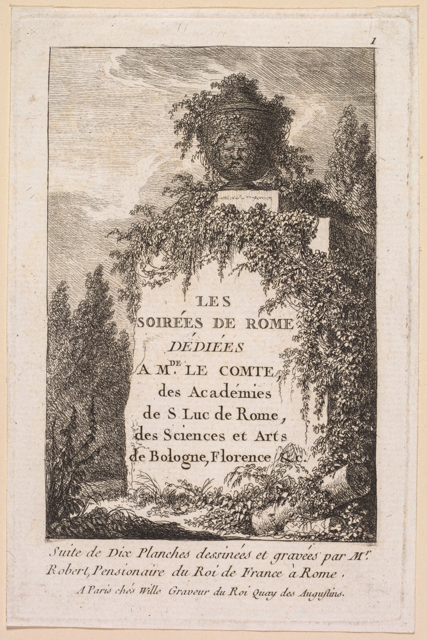 Római esték: Címlap, 1763-1764. alkotó: Hubert Robert