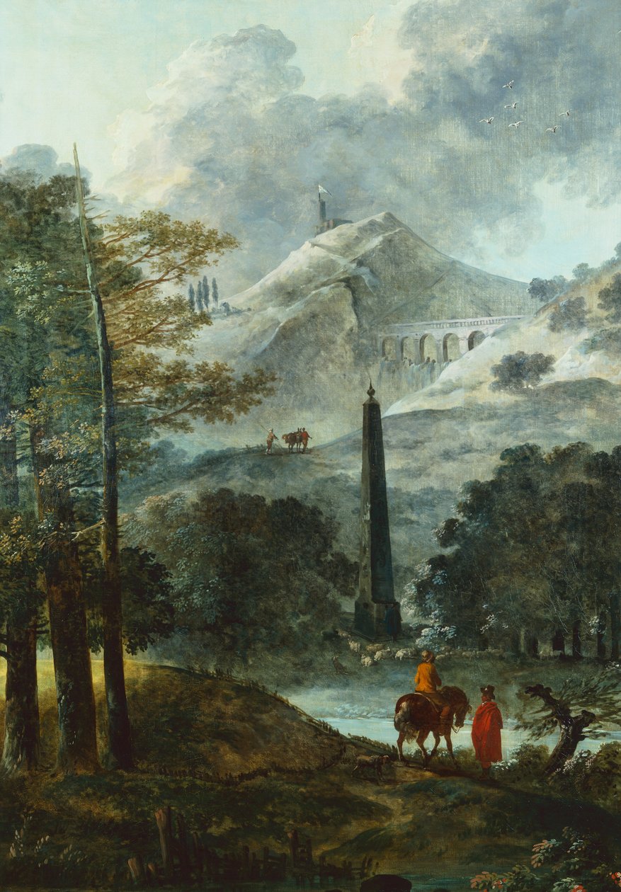 Hegyvidéki táj obeliszkekkel (olaj, vászon) alkotó: Hubert Robert