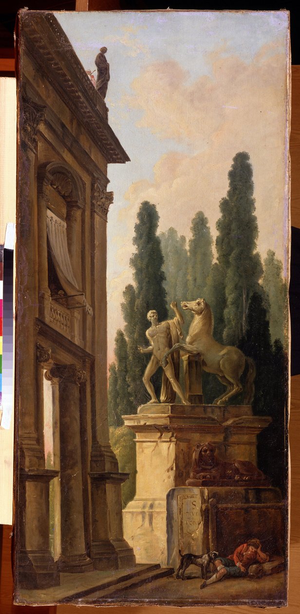 Vidéki táj. Hubert Robert (1733-1808) festménye, olaj, vászon, 1770-1780 körül, francia művészet. Állami Múzeum Arkhangelskoye Estate, Moszkva. alkotó: Hubert Robert